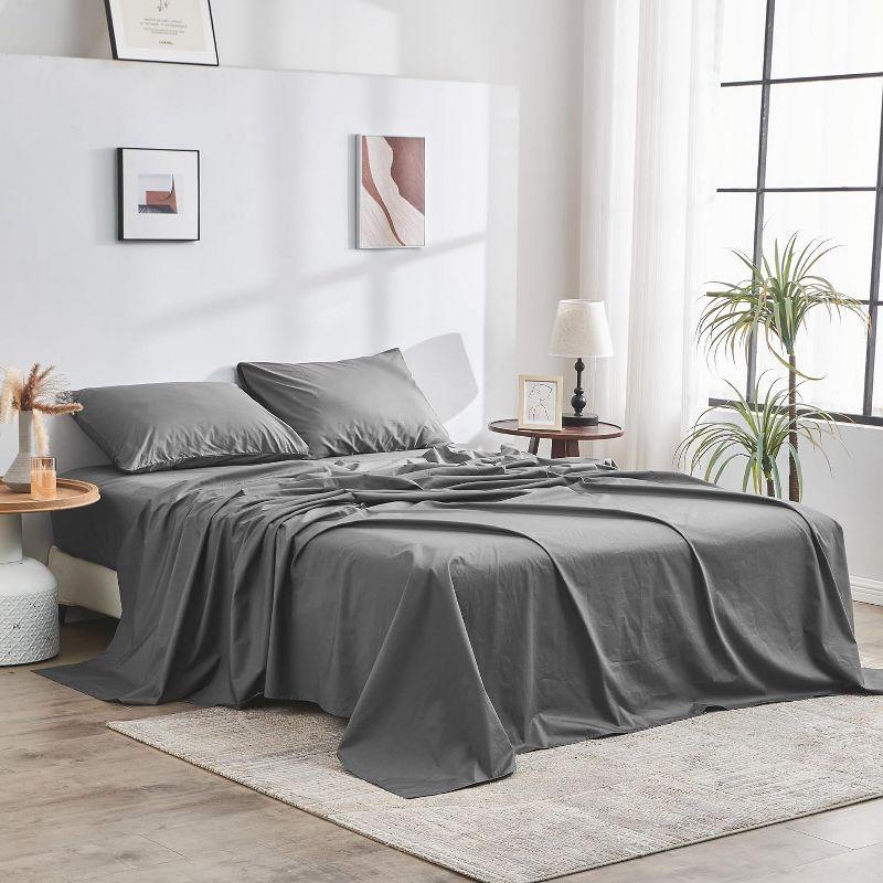 DOZ 100% GOTS Organic Percale Sheet Set, Crisp Cool, Long Staple, Breathable, Durable Storm Queen