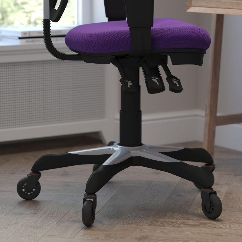 Flash Furniture Nicholas Mid-Back Purple Mesh Multifunction Executive Swivel Ergonomic Office Chair with Adjustable Arms and Transparent Roller Wheels