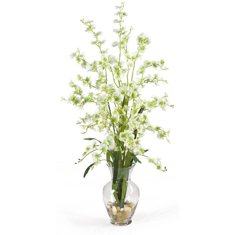 White Silk Orchid Arrangement in Clear Glass Vase