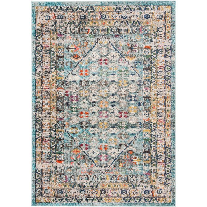 Bohemian Bliss Round Blue Floral Accent Rug - 4' x 5'7"