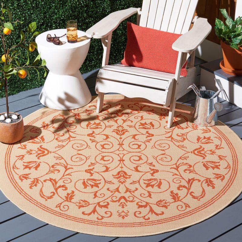 Courtyard CY2098 Power Loomed Indoor and Outdoor Area Rug - Natural/Terra - 7'10" Round - Safavieh
