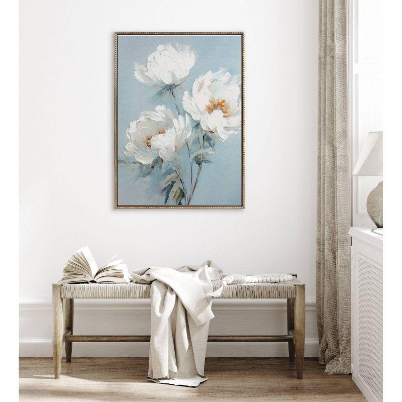 Kate & Laurel All Things Decor 31.5"x41.5" Sylvie Beaded White Peonies on Ocean Blue Framed Canvas by The Creative Bunch Studio Gold