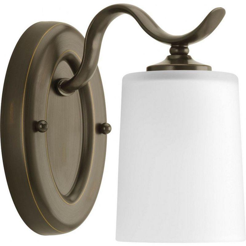 Progress Lighting, Inspire Collection, 1-Light Wall Sconce, Antique Bronze, Etched Glass Shade