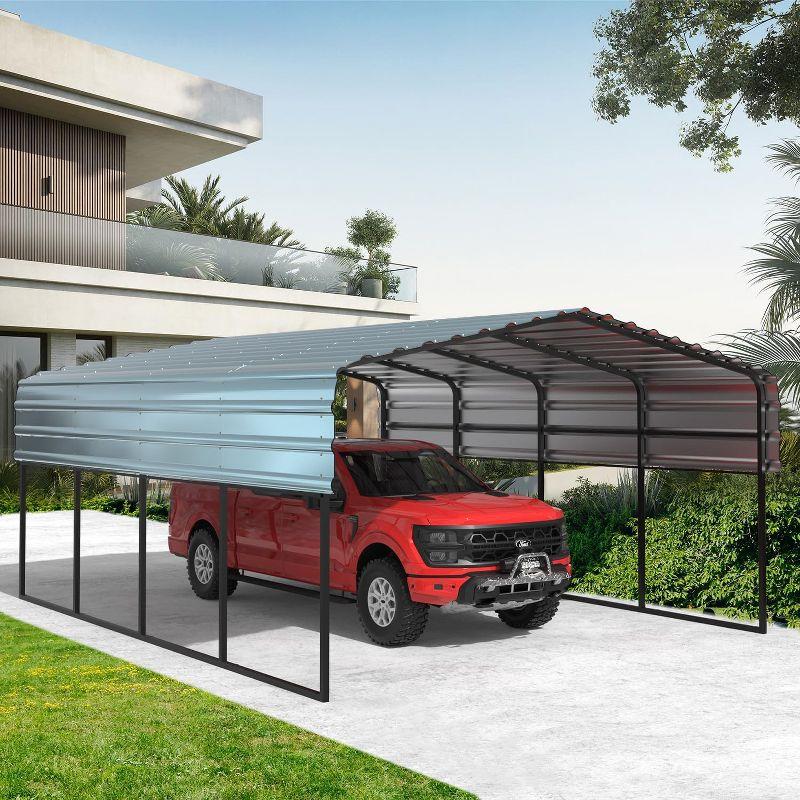 Erommy Carport with Galvanized Steel Roof, Multi-Use Shelter, Sturdy Metal Carport for Cars, Boats, and Tractors