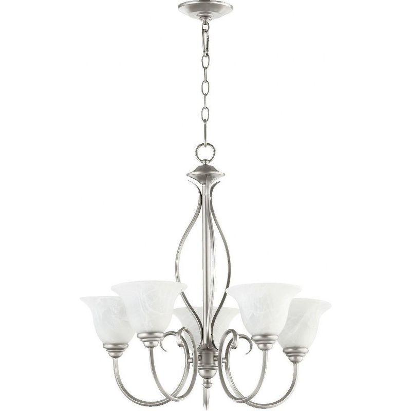 Classic Nickel 5-Light Chandelier with Faux Alabaster Shades