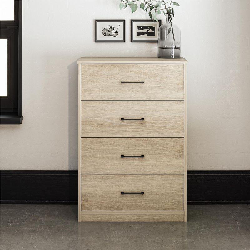 Blonde Oak 4-Drawer Dresser with Metal Handles