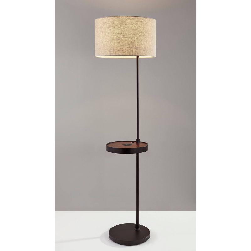 63.5" Oliver Charge Shelf Floor Lamp Black - Adesso: Modern ETL Listed with Linen Shade