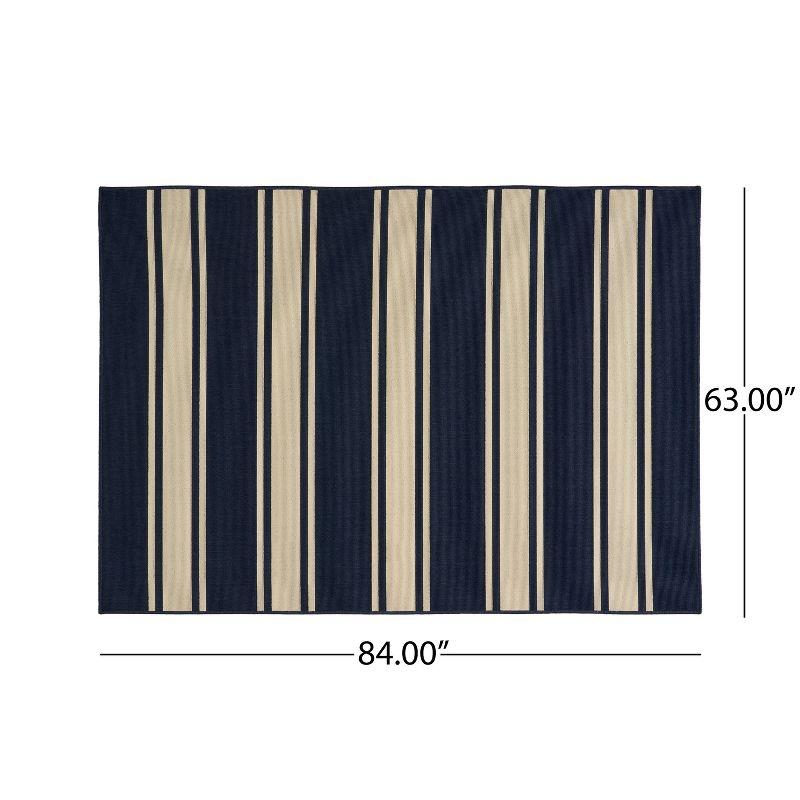 GDFStudio Coriander 5'3" x 7' Outdoor Striped Area Rug, Navy/Ivory