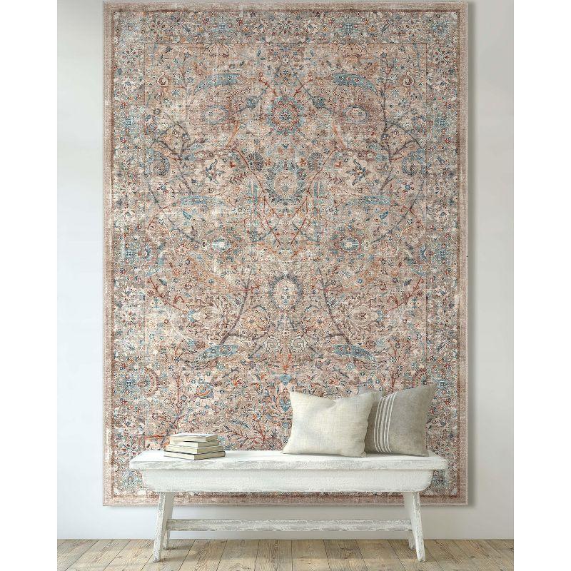 Ervin Emilia Vintage Persian Floral Blue Beige Flat-Weave Rug