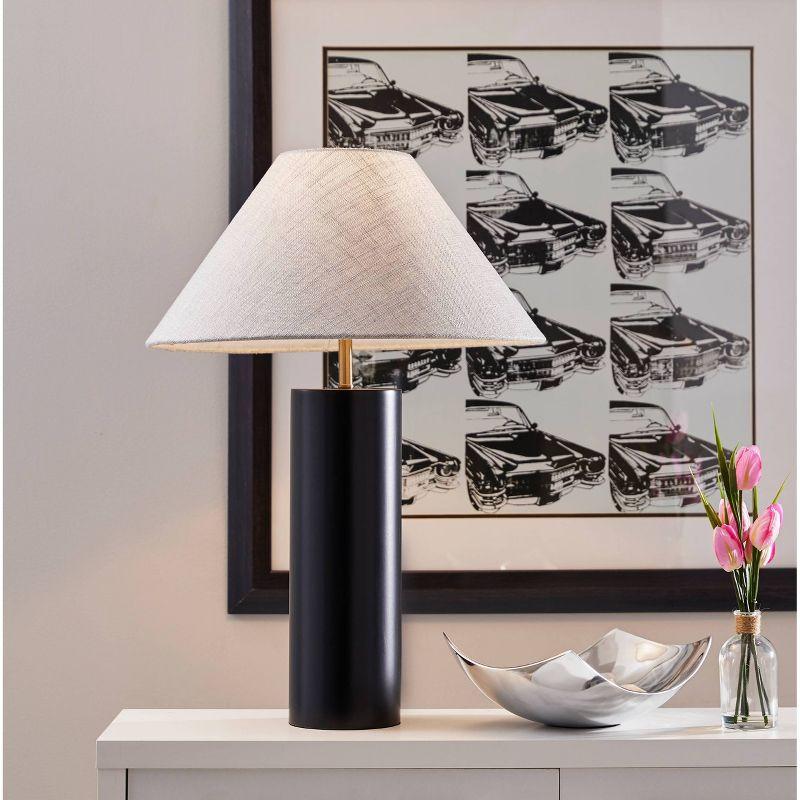 Black Poplar Wood Table Lamp with Light Gray Shade