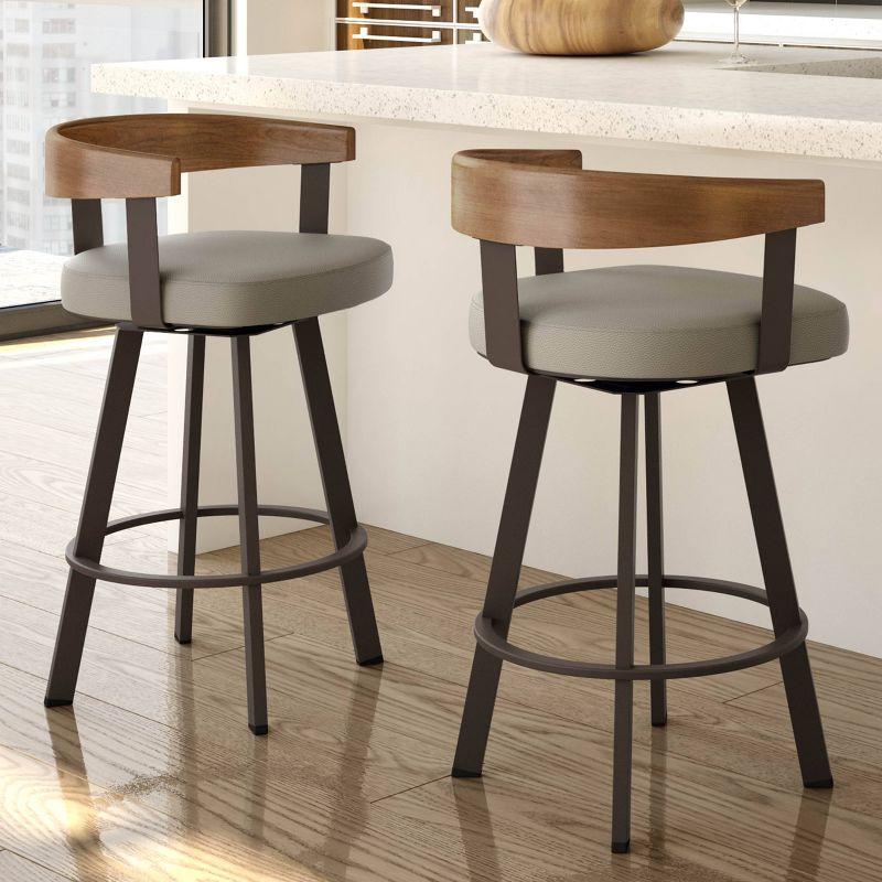 Amisco Lars Upholstered Barstool Greige/Dark Brown: Chic Urban Frame, Faux Leather, Steel Base, 300 lbs Capacity