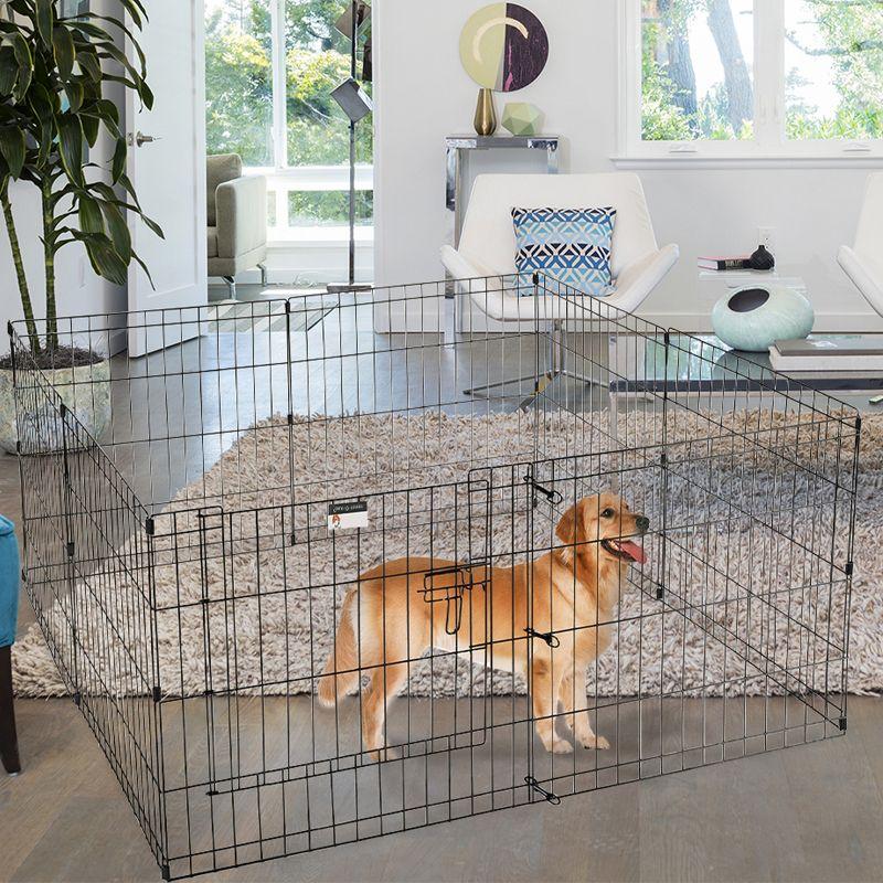 Pet Adobe Black Metal 8-Panel Folding Playpen with Door