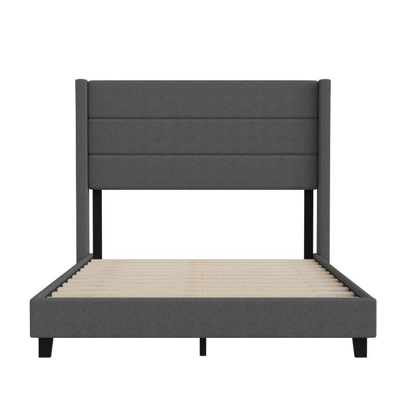 Charcoal Faux Linen Full Platform Bed with Wingback Headboard