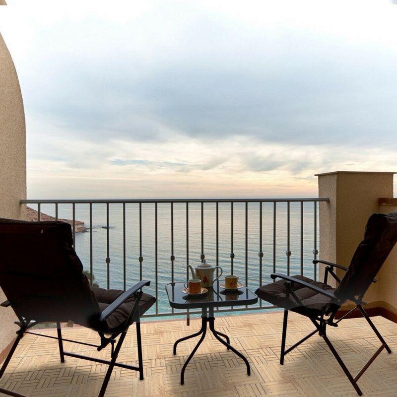 Costway 10PCS 12'' x 12'' Acacia Wood Deck Tiles Interlocking Patio Pavers Check Pattern