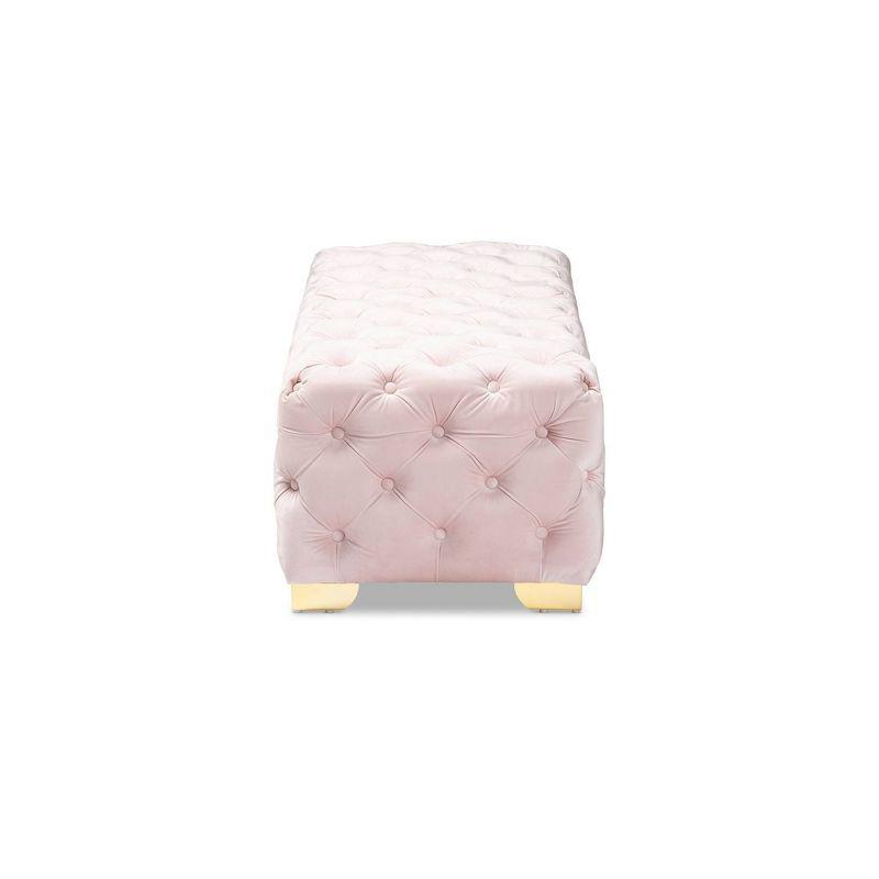 Baxton Studio Avara Velvet Button Tufted Bench Ottoman Pink: Modern Upholstered Rectangular Furniture