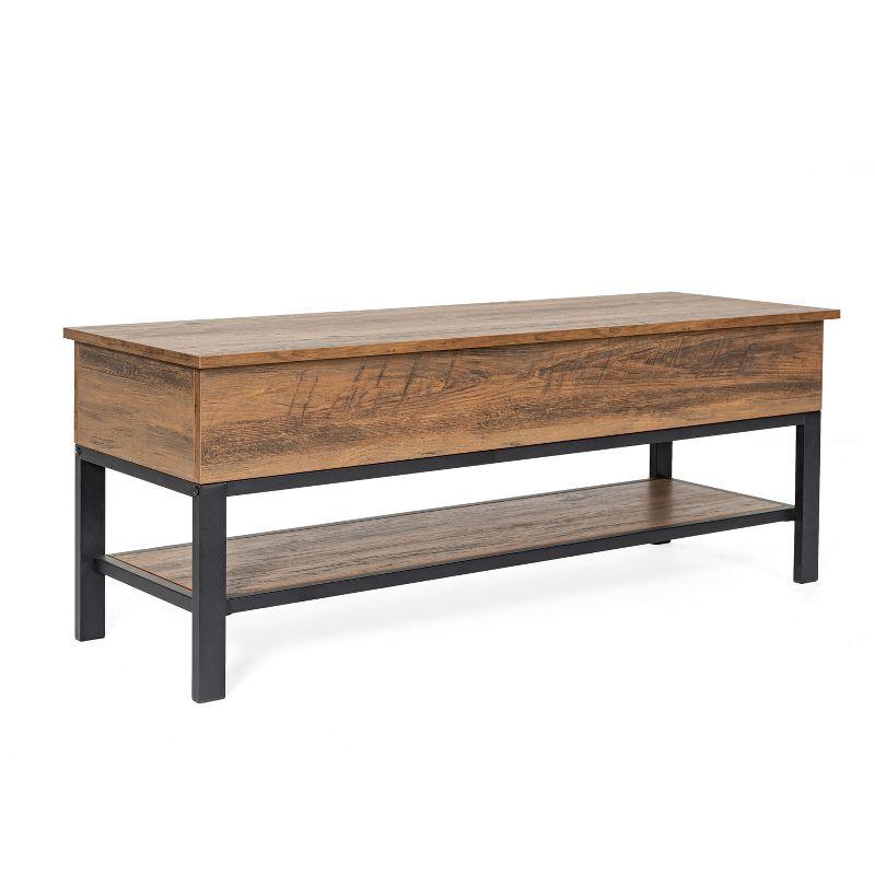 Rustic Oak Farmhouse Storage Bench with Metal Legs