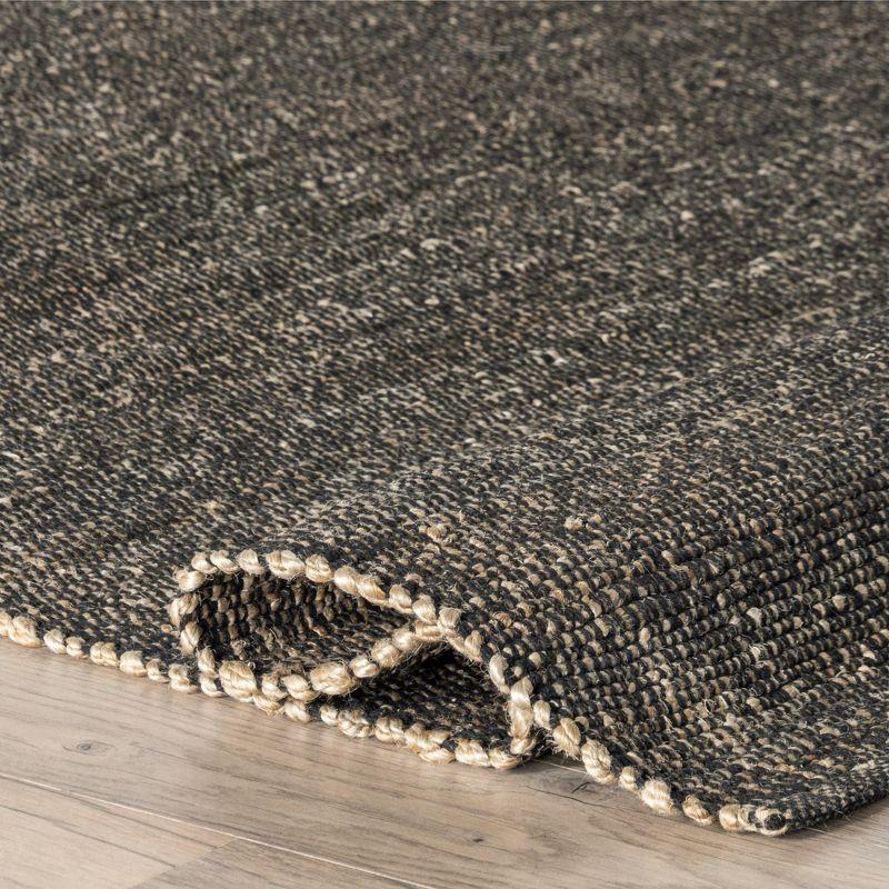 Nuloom 6x9 Elfriede Jute & Cotton Hand Woven Indoor Area Rug, Charcoal, Solid Rustic Farmhouse Style Natural Fiber Bedroom, Living Room,