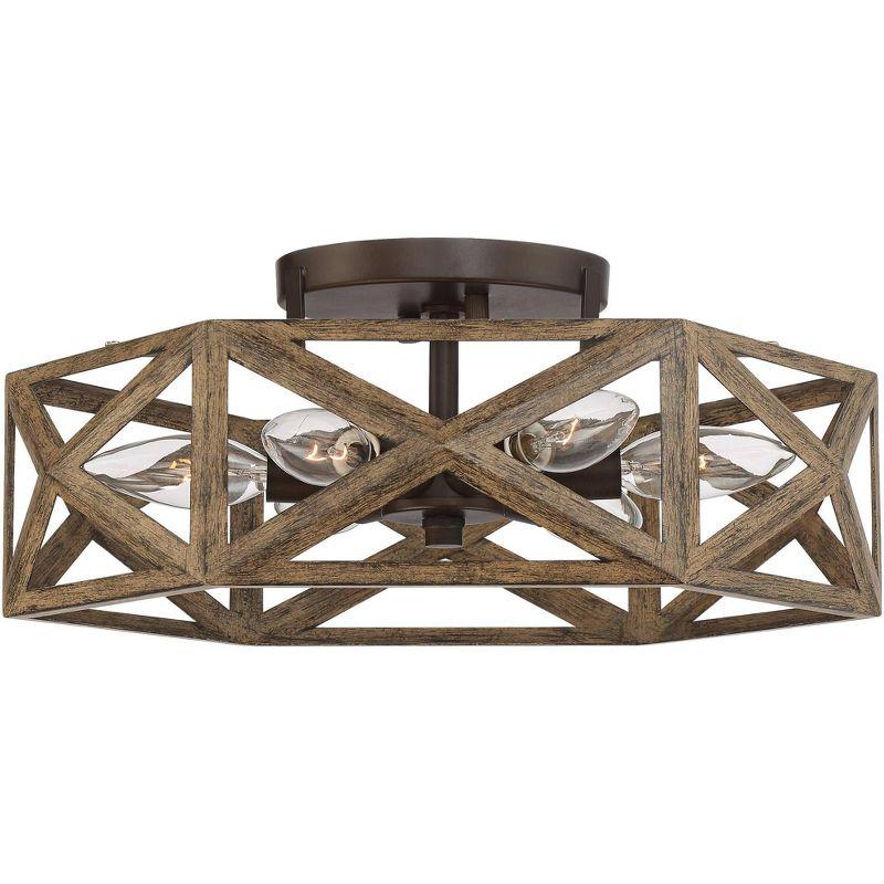 Possini Euro Design Moorcroft Modern Farmhouse Ceiling Light Semi Flush Mount Fixture 14 1/2" Wide Dark Wood Bronze 6-Light Hexagon Frame for Bedroom