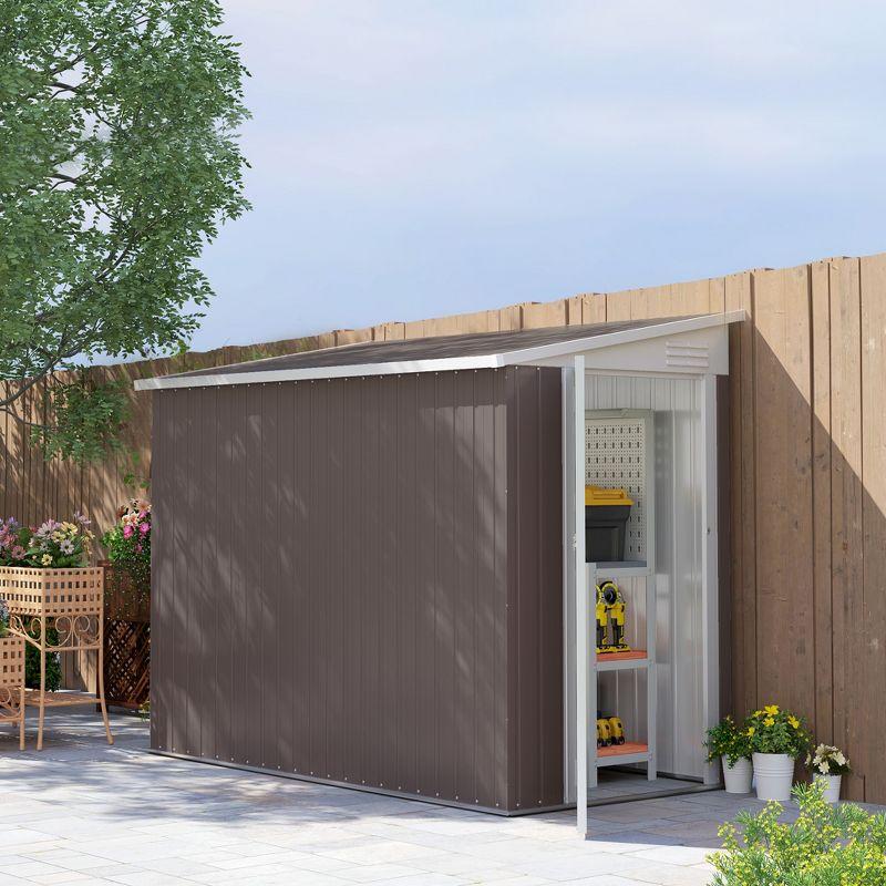 Outsunny 4' x 7.7' Metal Outdoor Storage Shed, Lean to Storage Shed, Garden Tool Storage House with Lockable Door and 2 Air Vents for Backyard, Patio, Lawn