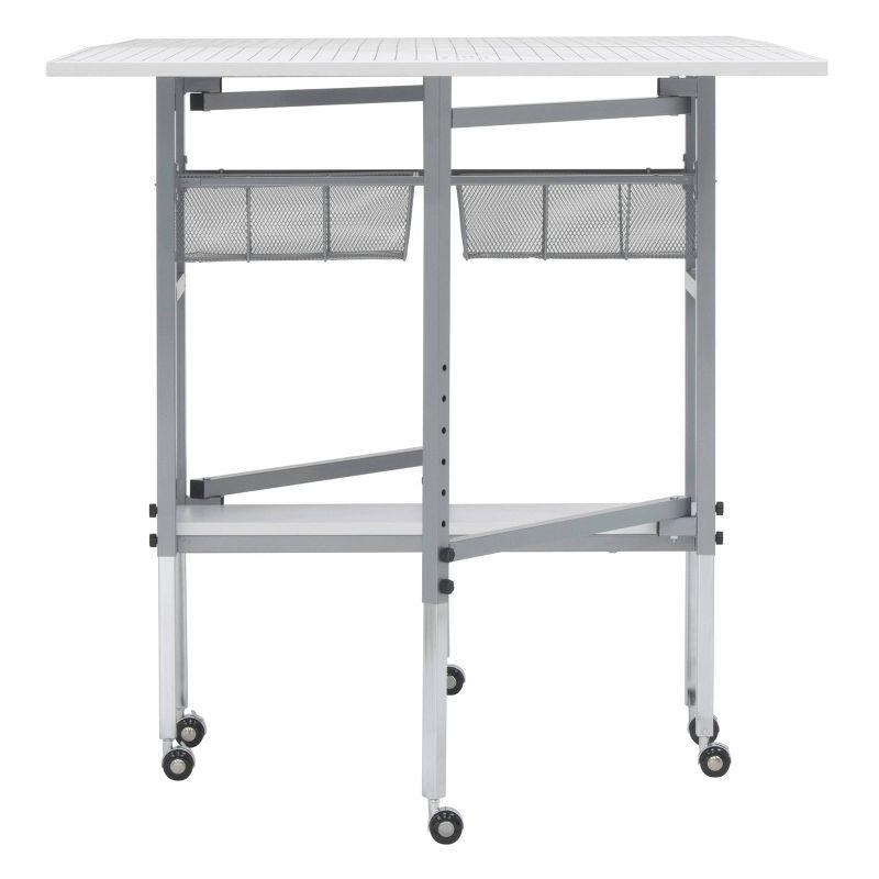 Adjustable Silver and White Folding Cutting Table with Grid Top