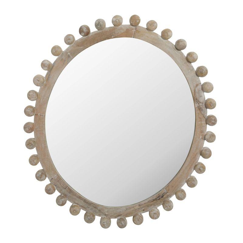 Storied Home Round Carved Wood Framed Wall Mirror Whitewashed: Mango Wood, 36.5"x39.5", Wall Mount