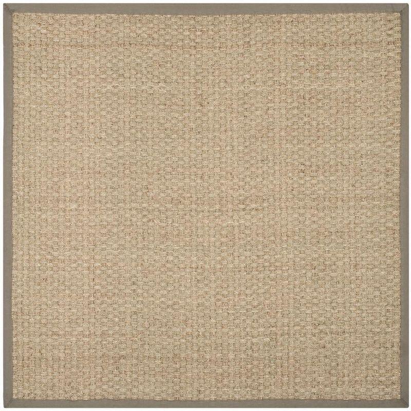 Natural Grey Square Seagrass Area Rug with Cotton Border