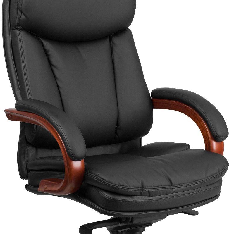 Flash Furniture High Back Black LeatherSoft Executive Ergonomic Office Chair with Synchro-Tilt Mechanism, Mahogany Wood Base and Arms