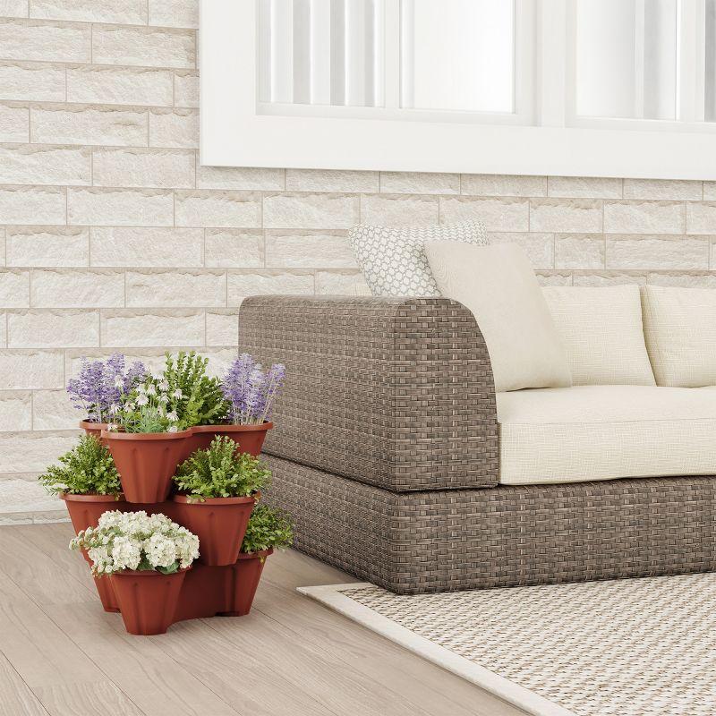 Stacking Planter Tower- 3-Tier Space Saving Flower Pots- Set of 3 Indoor/Outdoor Vertical Herb & Vegetable Garden by Pure Garden (Terracotta Colored)