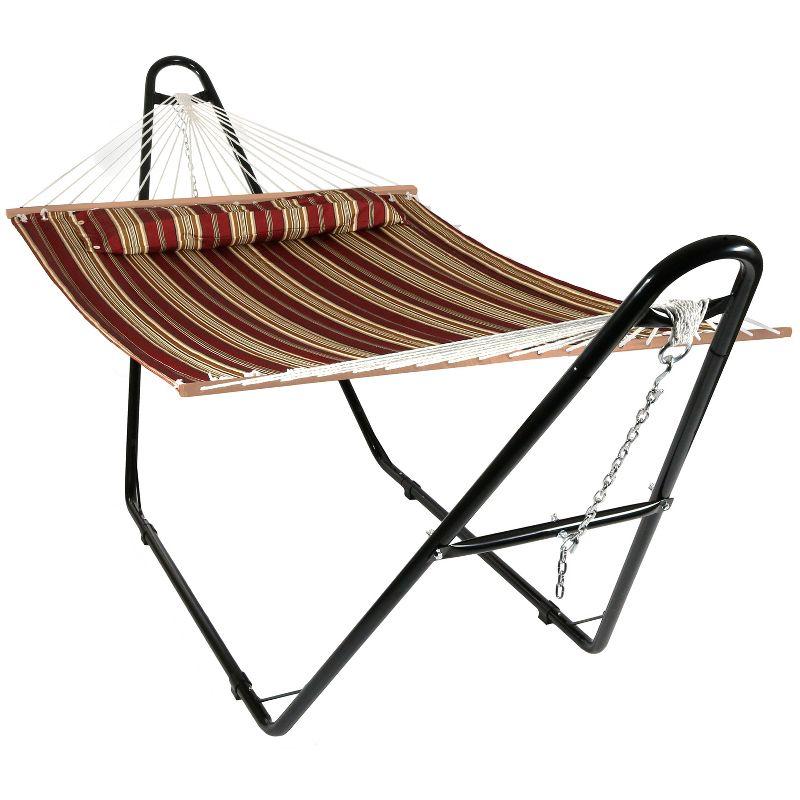 Red Striped Double Quilted Fabric Hammock with Steel Stand