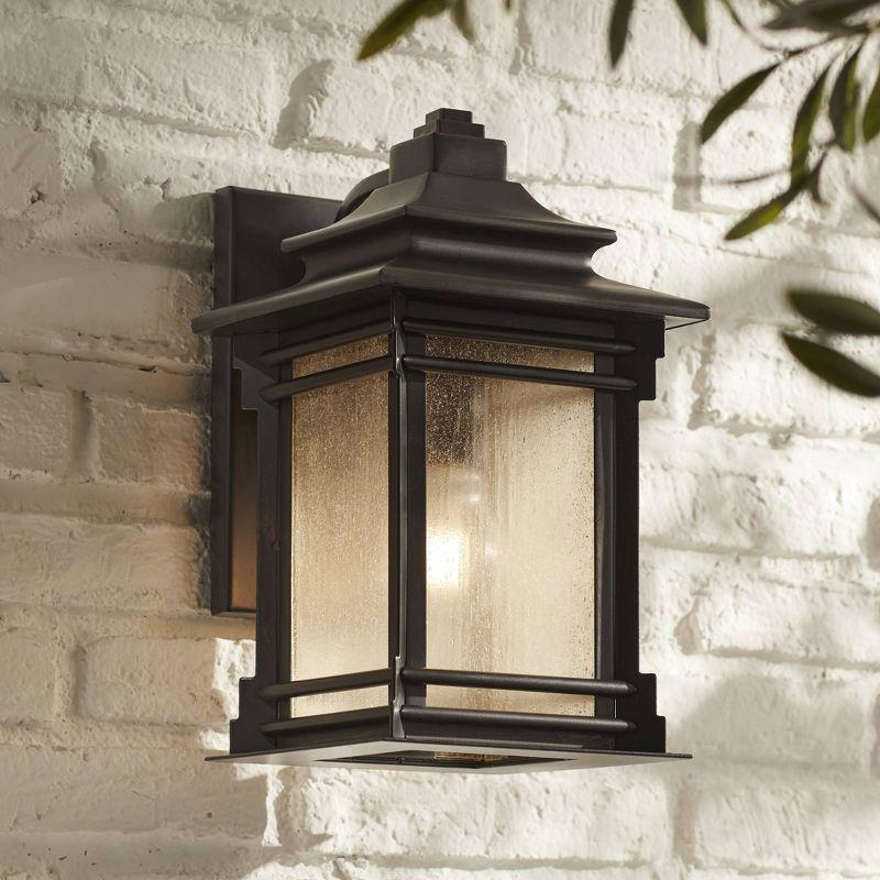 Franklin Iron Works Hickory Point Rustic Farmhouse Outdoor Wall Light Fixture Walnut Bronze 12" Frosted Cream Glass for Post Exterior Barn Deck House