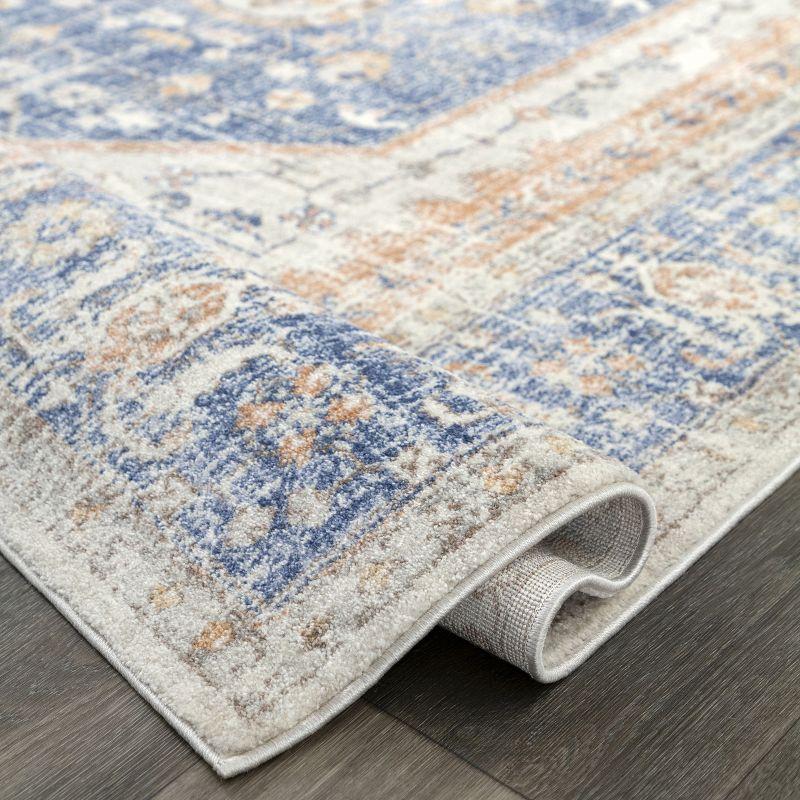 Classic Floral Blue Synthetic 62"x26" Easy-Care Area Rug