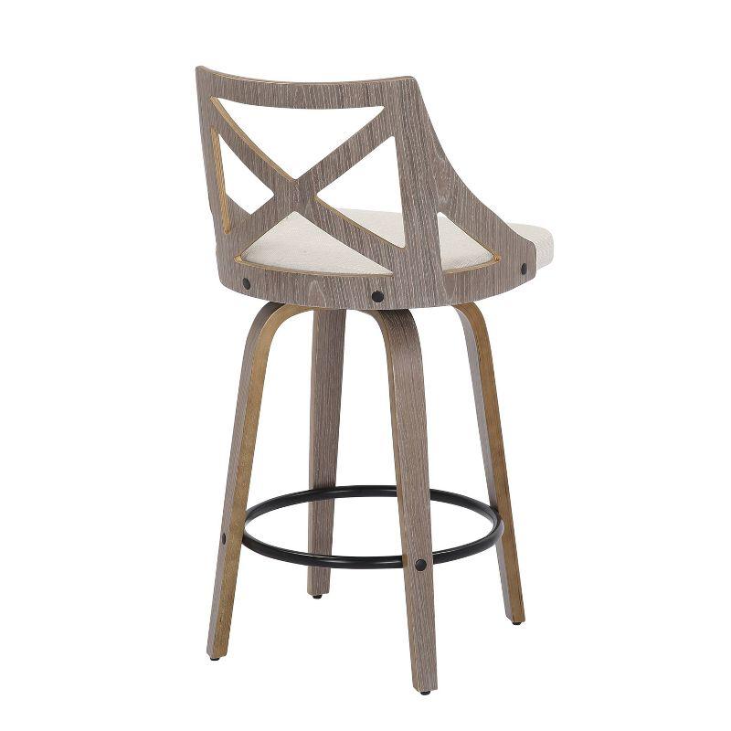 Set of 2 Charlotte Counter Height Barstools Light Gray/Gray - LumiSource: Upholstered Swivel Stools, Wood Legs