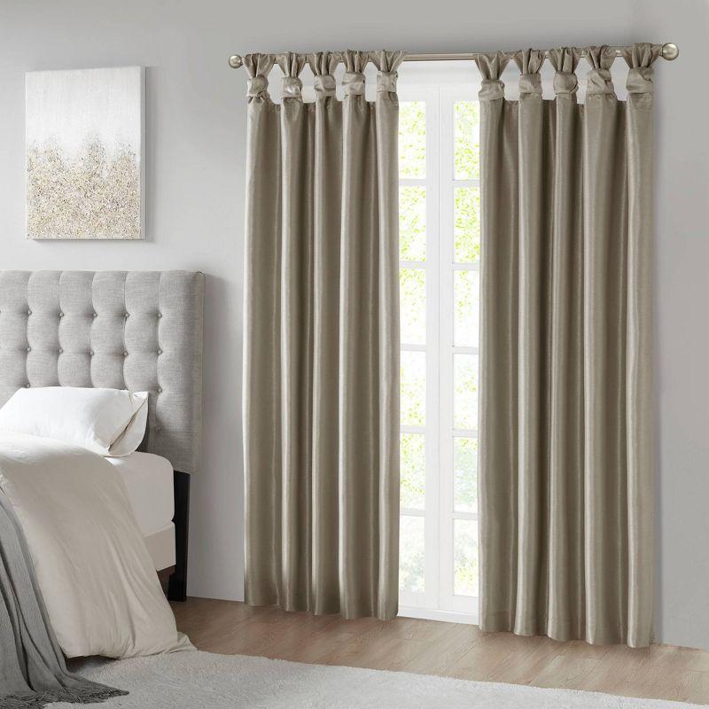 Emilia Faux Silk Twist Tab Total Blackout Window Curtain Panel