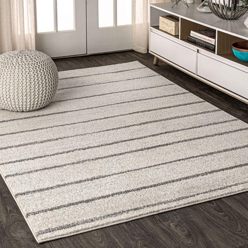4'x6' Williamsburg Minimalist Stripe Area Rug, Cream/Gray - JONATHAN Y