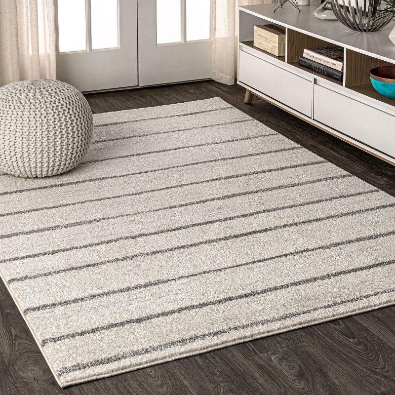 Williamsburg Gray and Cream Stripe Synthetic Area Rug