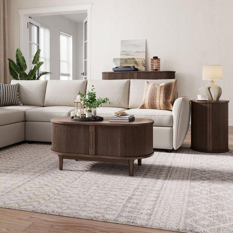 Fluted Coffee Table with Storage, Mid-Century Coffee Table for Living Room