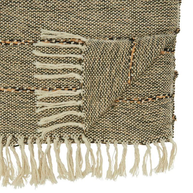 Beige Striped Cotton Polyester Table Runner with Fringe