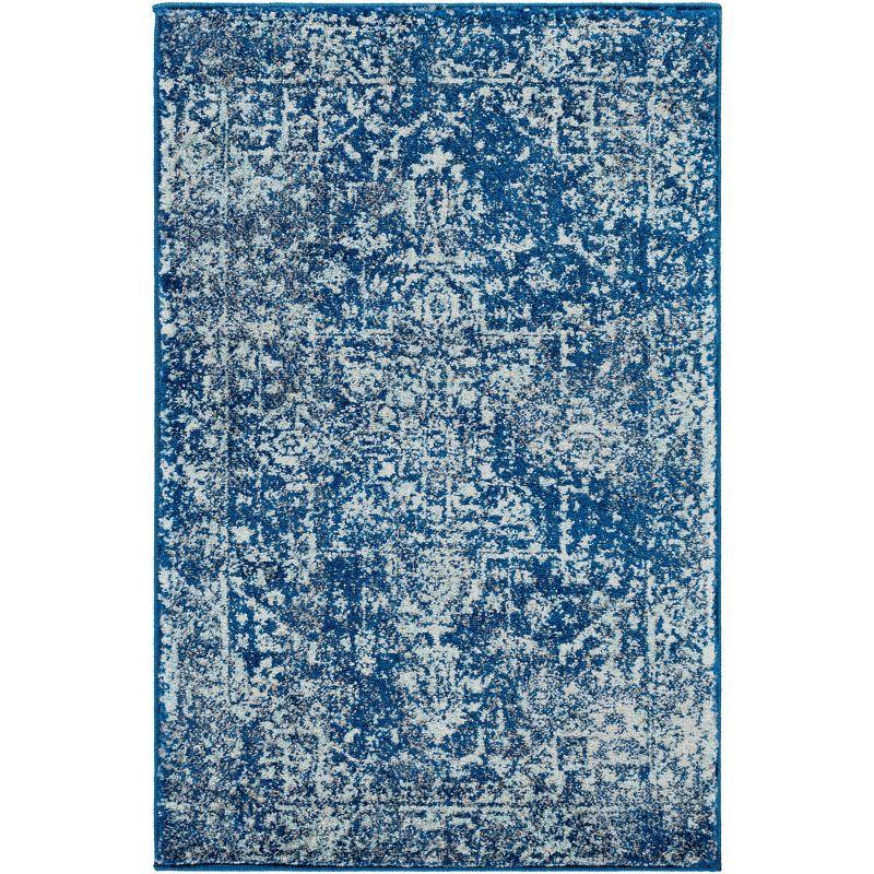 Trafalgar Blue Rectangular Stain-Resistant Synthetic Rug