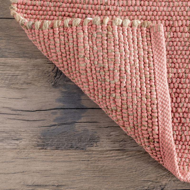 Nuloom 4x6 Elfriede Jute & Cotton Hand Woven Indoor Area Rug, Pink, Solid Rustic Farmhouse Style Natural Fiber Bedroom, Living Room,