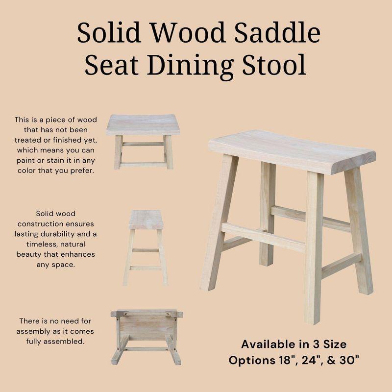 18" Saddle Seat Stool Hardwood Natural - International Concepts: Durable Parawood, No Assembly Required