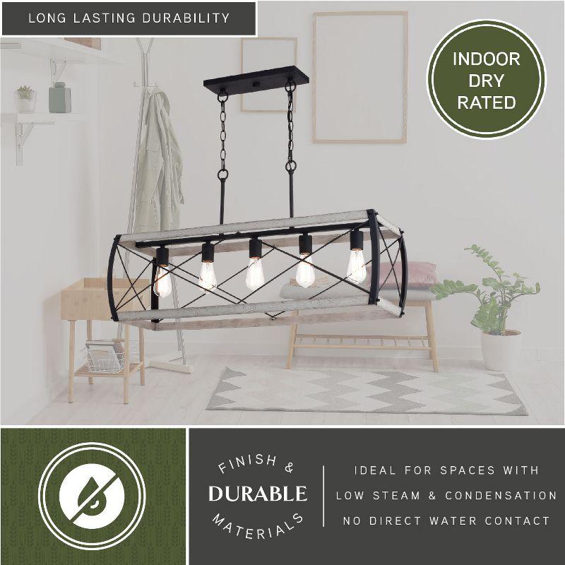 VAXCEL Montclare 5L Black and White Ash Wood Farmhouse Cage Linear Chandelier Island Pendant Light Fixture