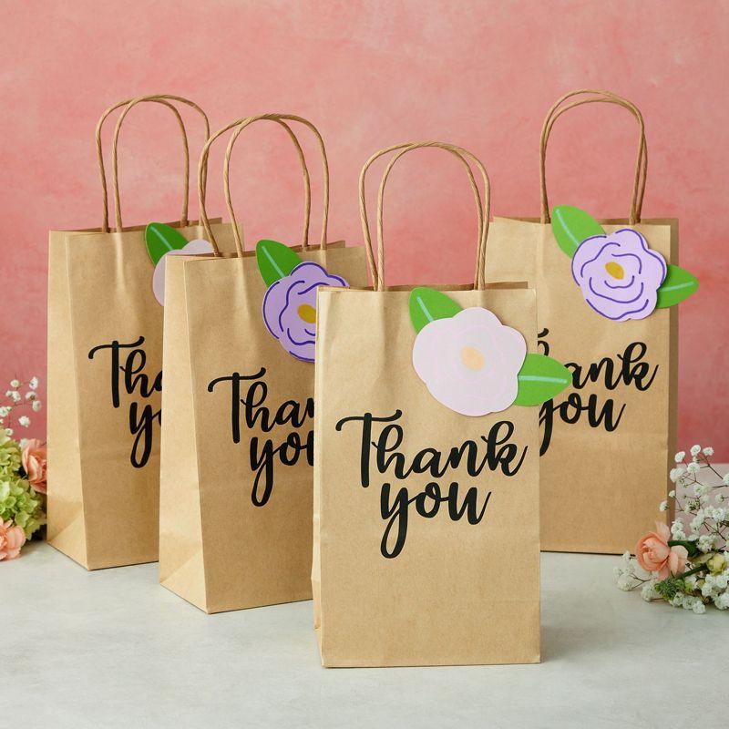 Sparkle and Bash 100-Pack Small Thank You Gift Bags with Handles, Brown Kraft Paper Material Bag Bulk for Wedding Birthday Favor, 9x5.3x3.15 in