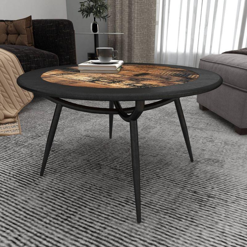 30" Gray Round Wood and Metal Coffee Table