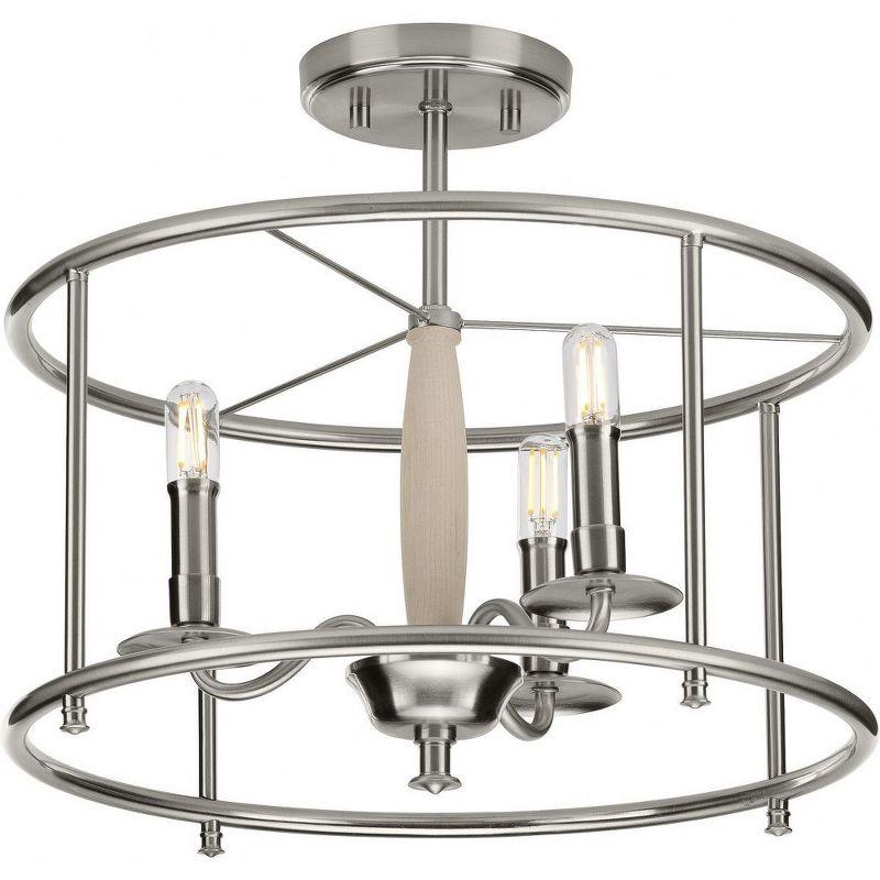 Durrell Brushed Nickel and White Drum Semi-Flush Light