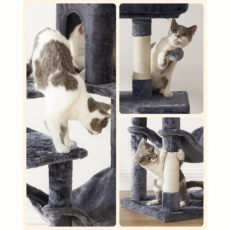 Feandrea Cat Tree, 56.3¡å H Cat Tower for Indoor Cats, Multi-Level Cat Condo with 4 Scratching Posts, 2 Perches, Hammock, Cave, Cream White