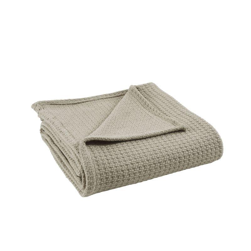 Cozy Cotton Knit Twin Thermal Reversible Blanket in Oatmeal