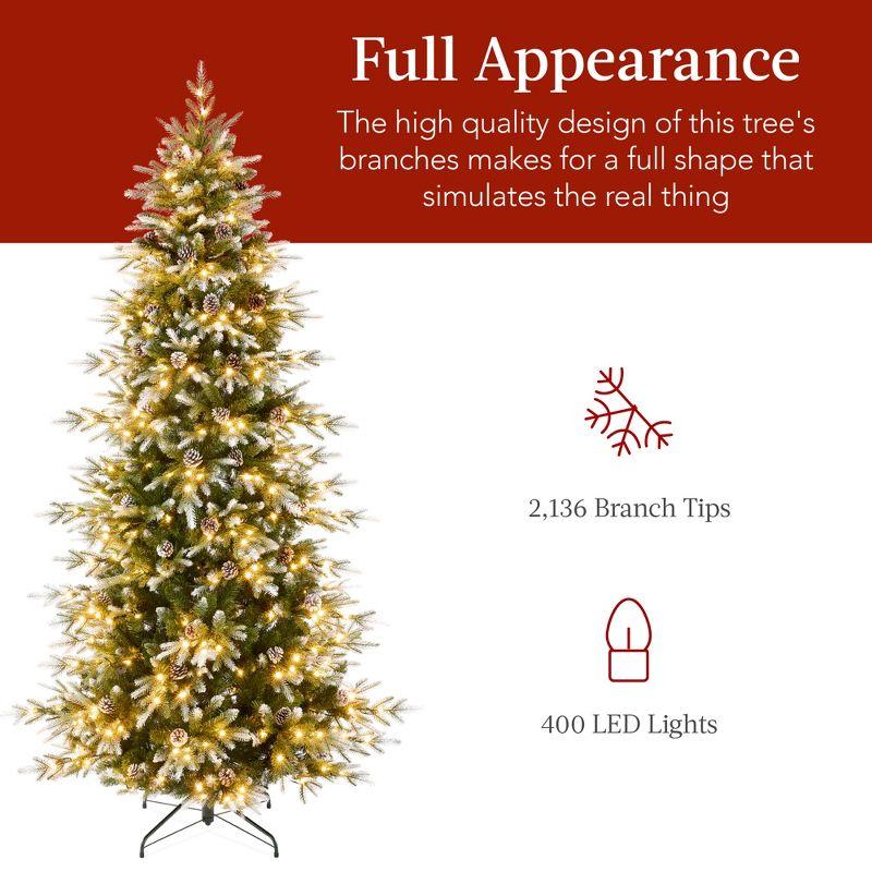 Best Choice Products 7.5ft Pre-Lit Flocked Aspen Noble Fir Christmas Tree w/ 2,136 Branch Tips, 400 LED Lights
