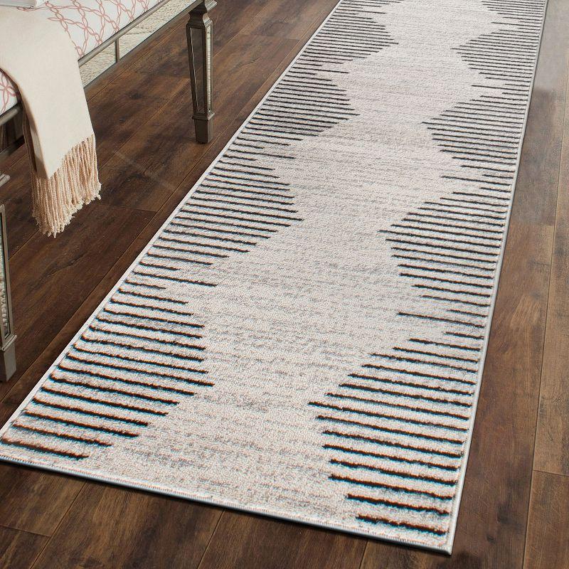 Cream and Beige Synthetic Stripe Runner Rug 2'x7'