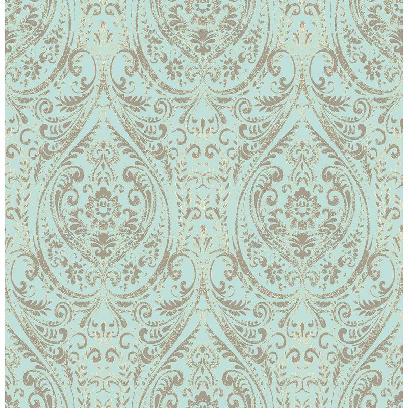 Turquoise Blue Damask Peel & Stick Wallpaper, 20.5" x 18'