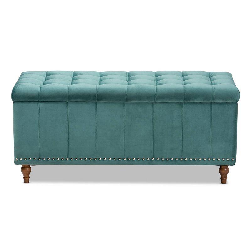 Kaylee Teal Blue Velvet 42'' Tufted Storage Ottoman Bench